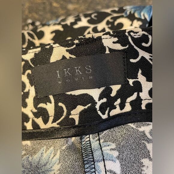 IKKS Floral Pants Pleated Front Pockets Black Blue 6 - Picture 8 of 10